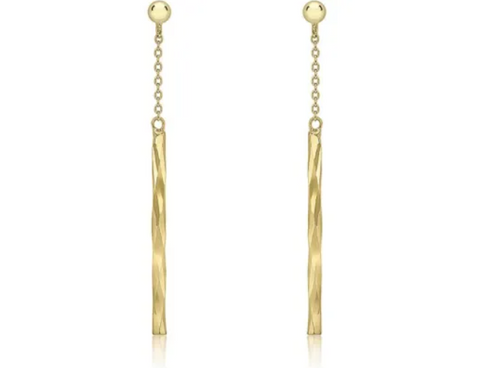 9ct Yellow Gold Diamond Cut Bar & Chain Drop Earrings