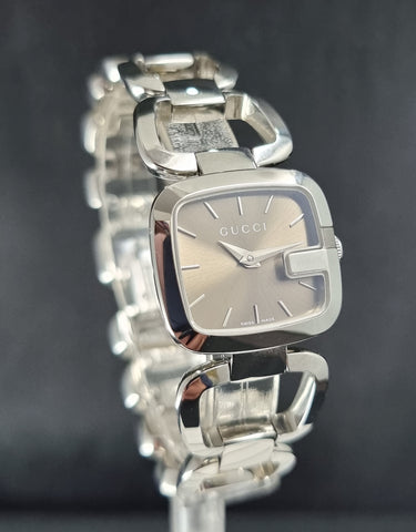 Ladies Pre-Owned Gucci Wristwatch With Pewter Dial & Stainless Steel Bracelet