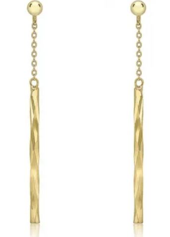9ct Yellow Gold Twist Rod & Chain Drop Stud Earrings
