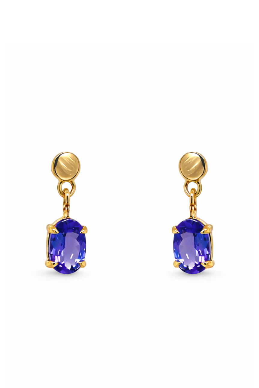 Yellow Gold & Oval Tanzanite Earrings