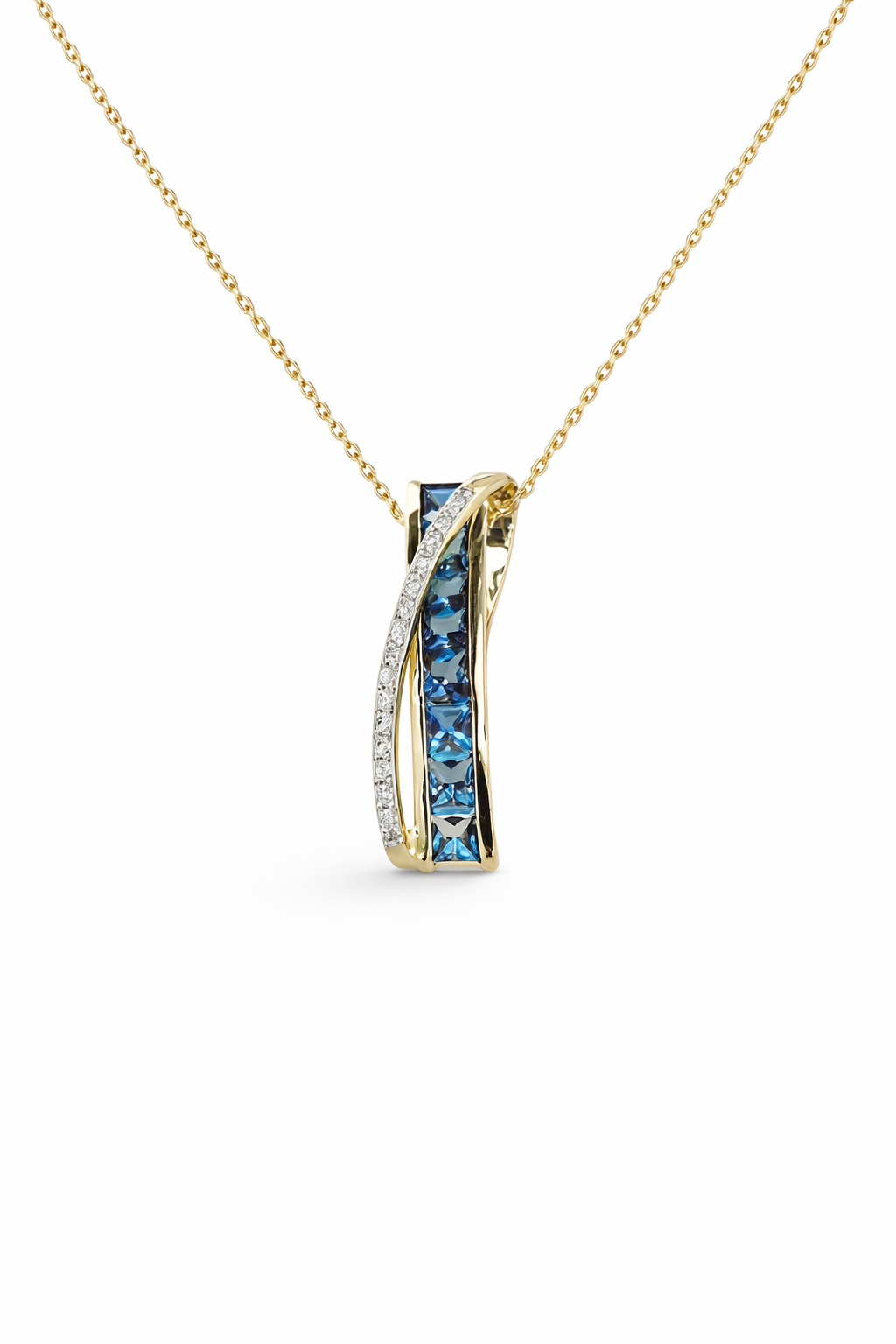 Yellow Gold Diamond & London Blue Topaz Pendant