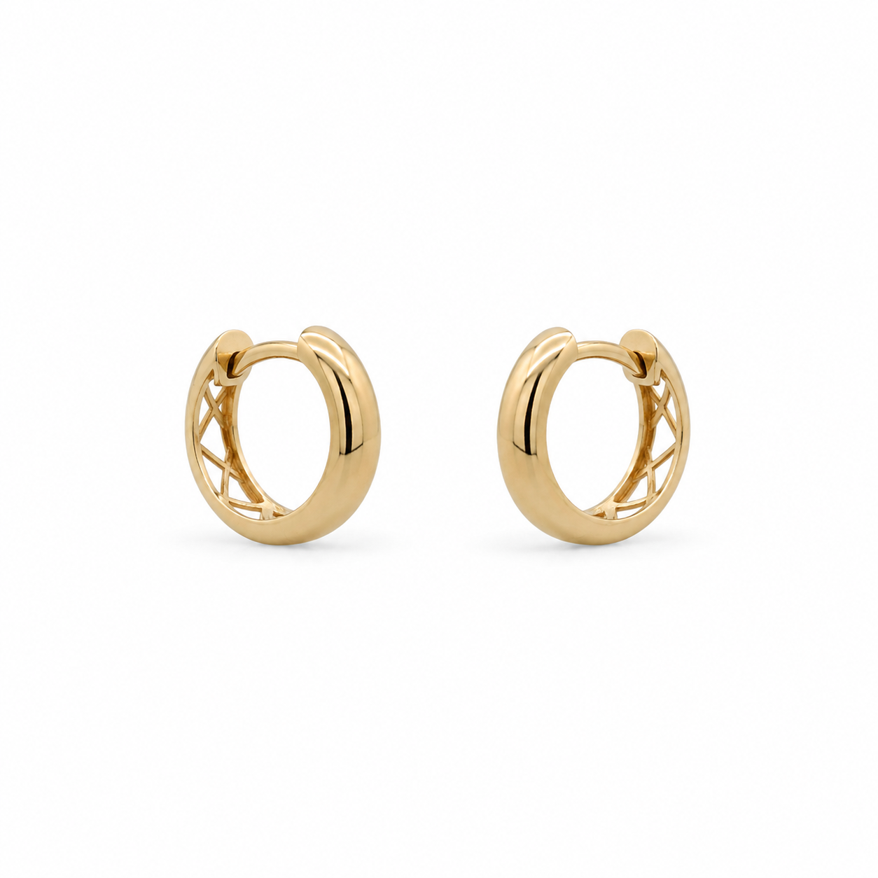9ct Yellow Gold Half Round Huggies With Criss Cross Pattern