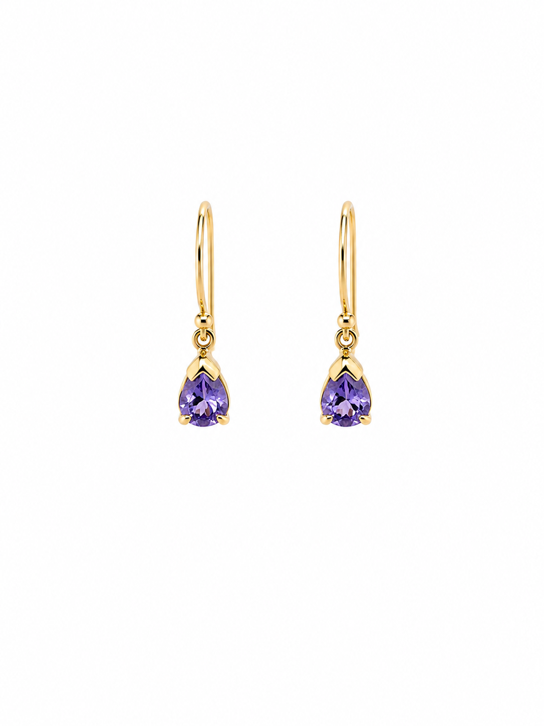 9ct Yellow Gold Pear Shaped Tanzanite Drop Earrings