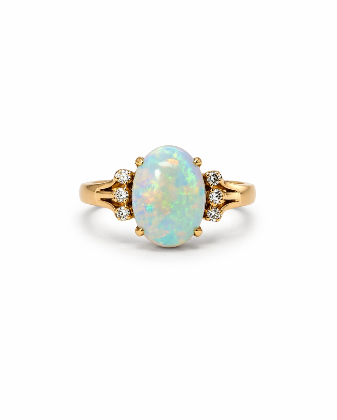 Pre-Owned Yellow Gold Opal Diamond Set Ring