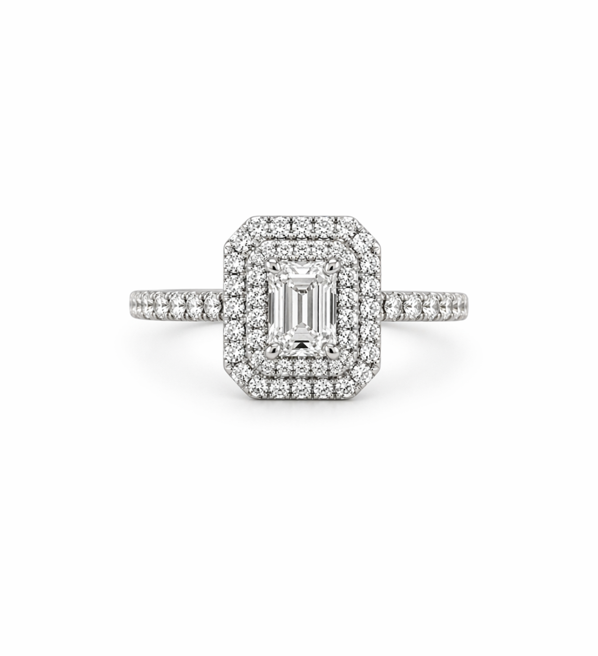 Pre-Owned White Gold & Diamond Double Halo Ring