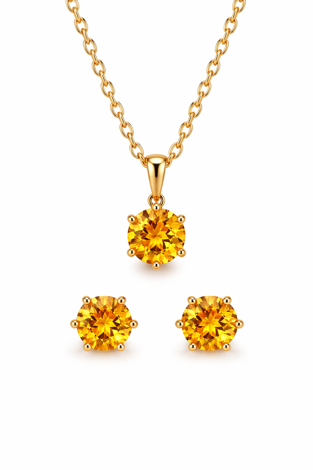 Yellow Gold Citrine Pendant & Earring Set