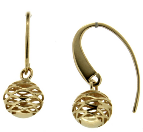 9ct Yellow Gold Filigree Ball Earrings on Fancy Shepherd Hook