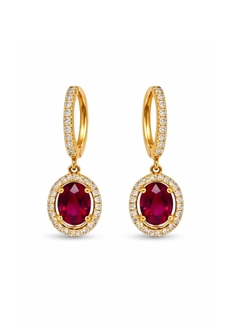 Yellow Golds Ruby & Diamond Earrings