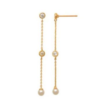 9ct Yellow Gold Diamond & Fresh Water Pearl Drop Earrings