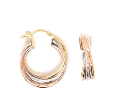 9ct 3 Tone Triple Round Hoop Earrings
