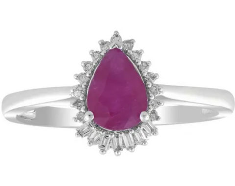 9ct White Gold Pear Shaped Ruby and Diamond Cluster Dress Ring