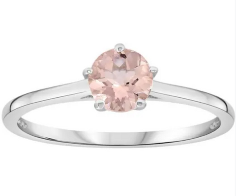 9ct White Gold Pale Pink Morganite Solitaire Set Dress Ring.