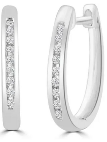 9ct White Gold Diamond Huggie Earrings
