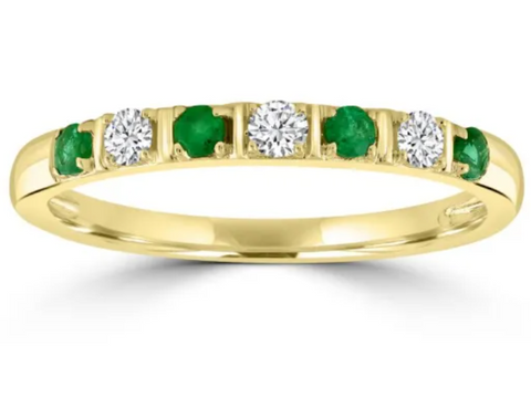9ct Yellow Gold Diamond & Emerald Claw Set Ring