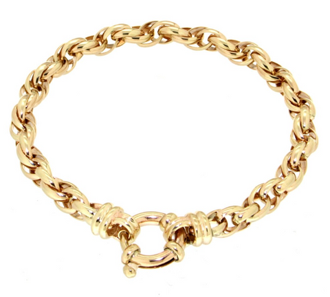 9ct Yellow Gold Plain Wheat Bracelet With Bolt Ring
