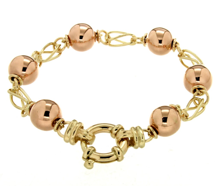 Australian Made 9ct Two Tone Gold Ball & Cage Bracelet