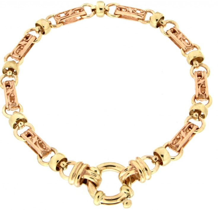 Australian Made 9ct Two Tone Gold Fancy Filigree Plate Bracelet