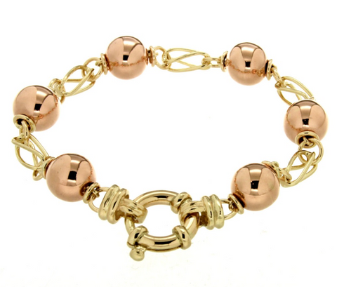 9ct Two Tone Yellow & Rose Gold Ball and Cage Bracelet With Bolt Ring