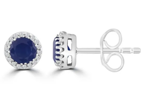 9ct White Gold Sapphire and Diamond Stud Earrings