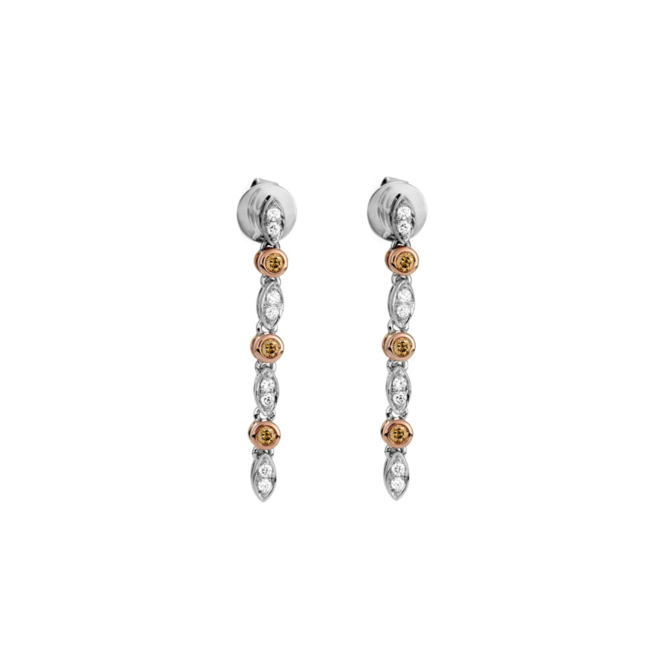White & Rose Gold Chocolate Diamond Long Drop Earrings