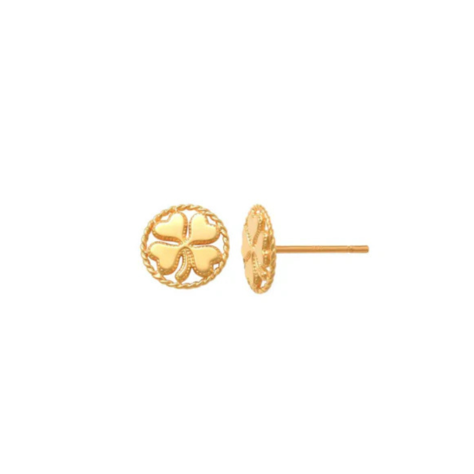 Yellow Gold Four Leaf Clover Studs