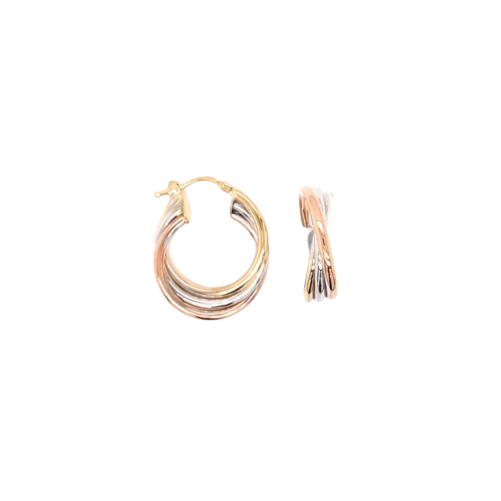 3 Tone Triple Round Hoop Earrings