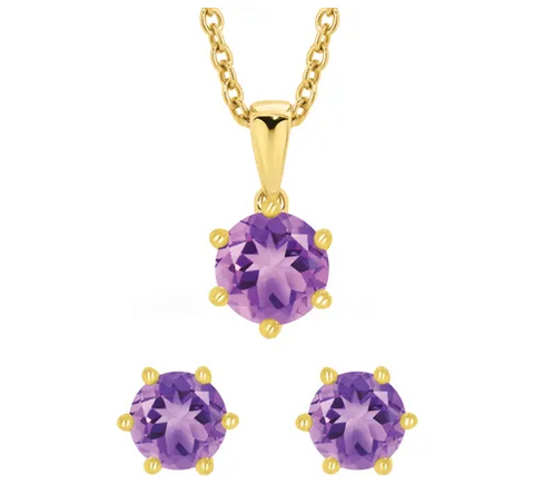 9ct Yellow Gold Amethyst Pendant & Earring Set
