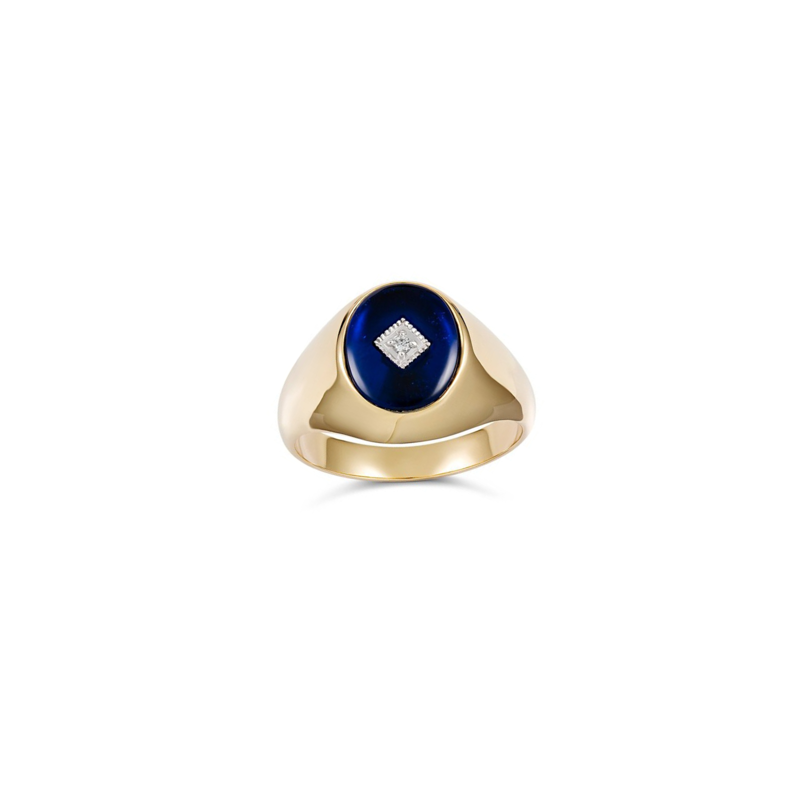 Yellow Gold Diamond & Blue Stone Oval Ring