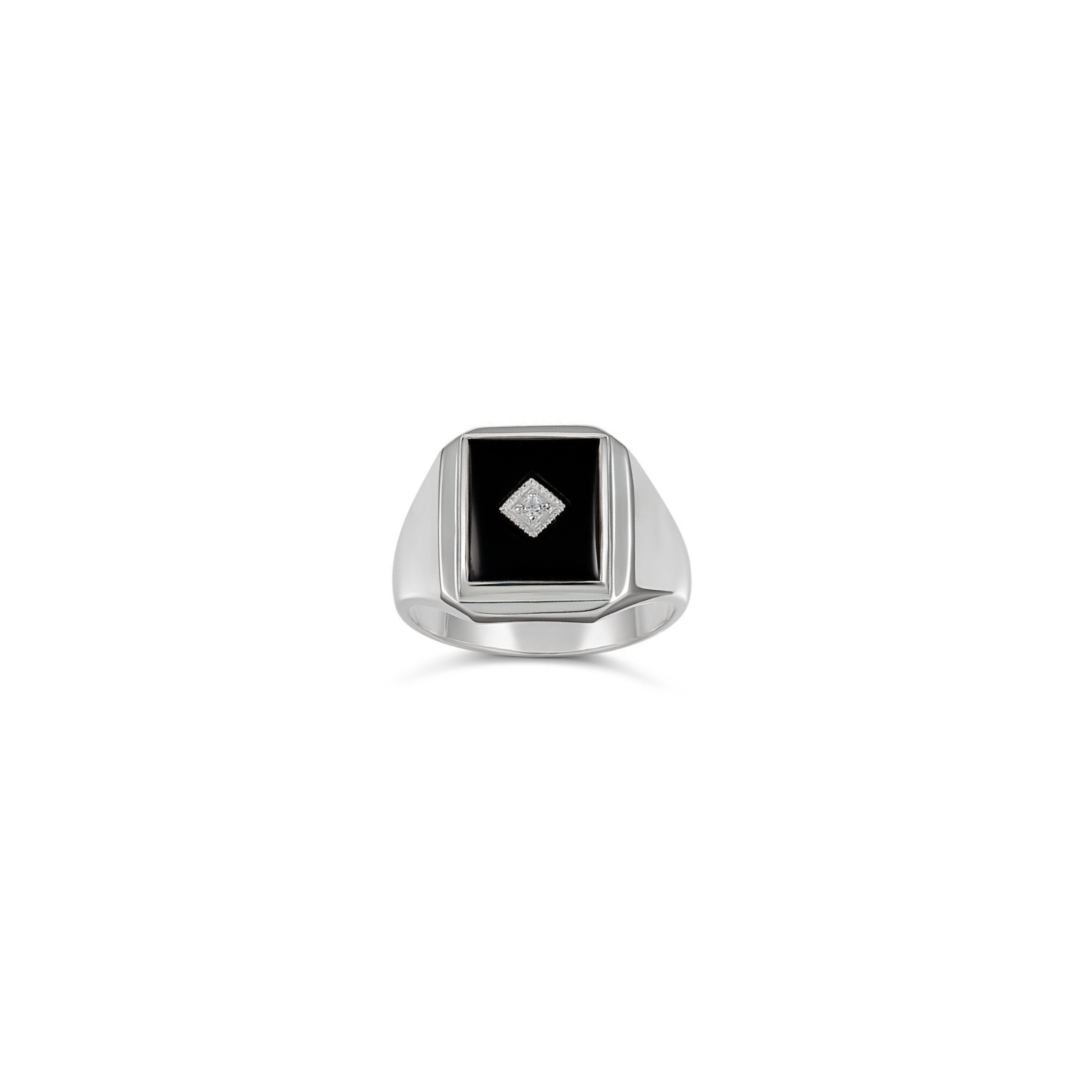 Sterling Silver Onyx & Cubic Zirconia Ring
