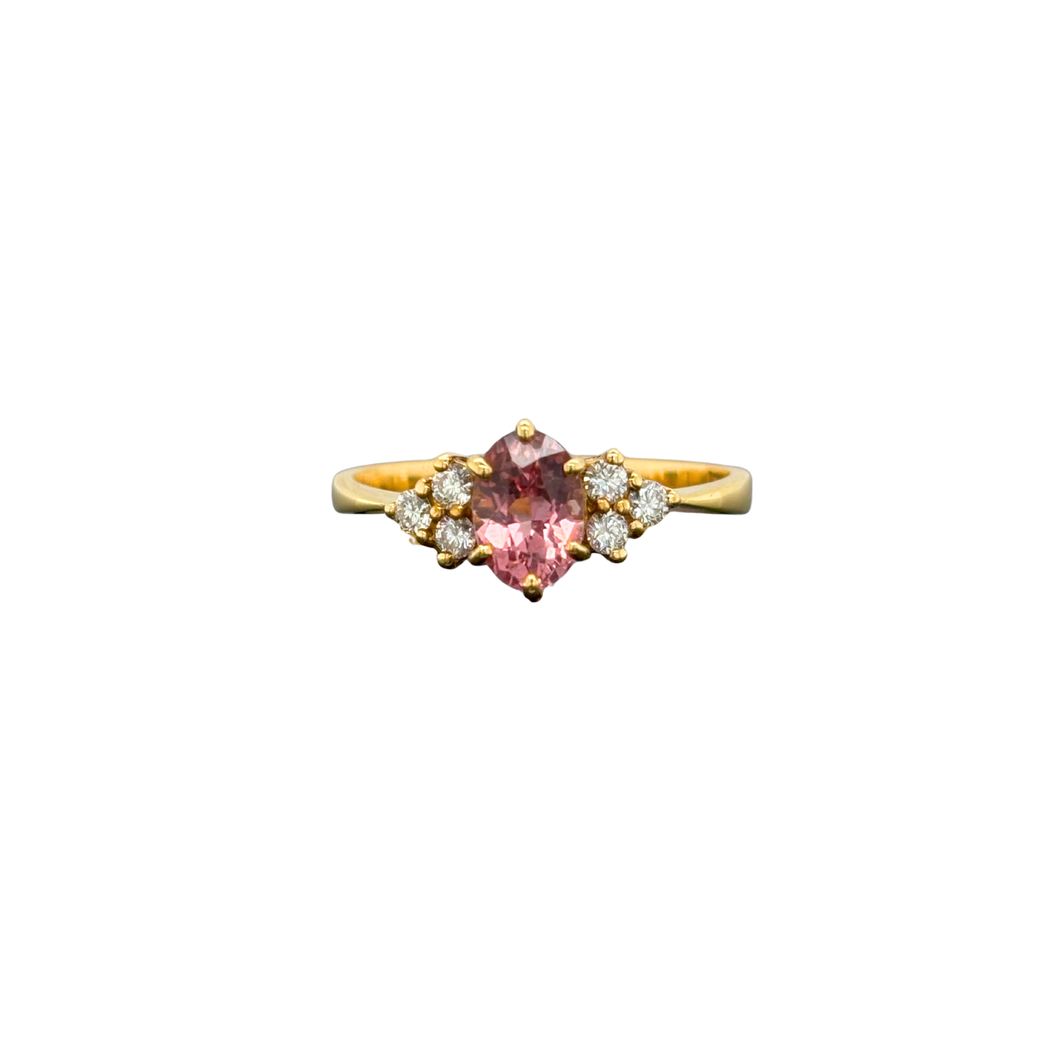 Yellow Gold Pink Tourmaline & Diamond Ring