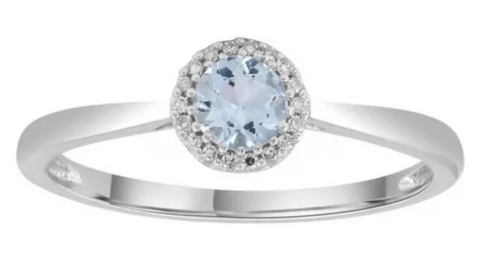 9ct White Gold Aquamarine & Diamond Set Dress Ring.