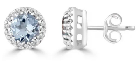 9ct White Gold Multistone Aquamarine & Diamond Stud Earrings