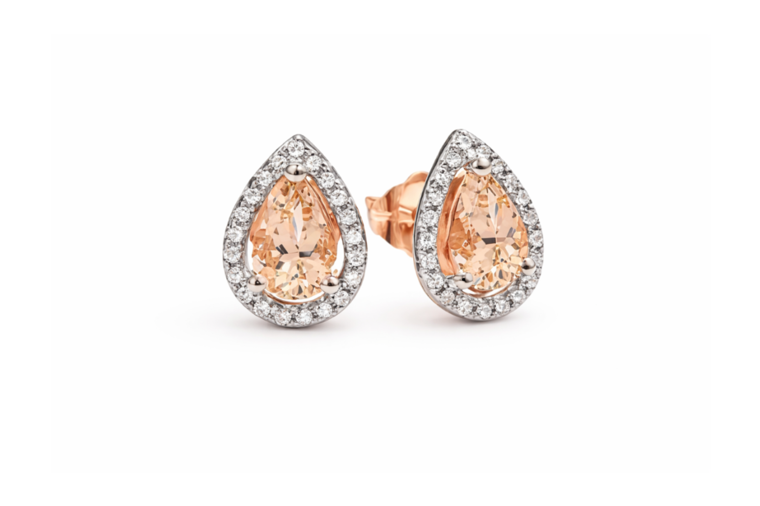 Rose Gold Diamond & Morganite Stud Earrings