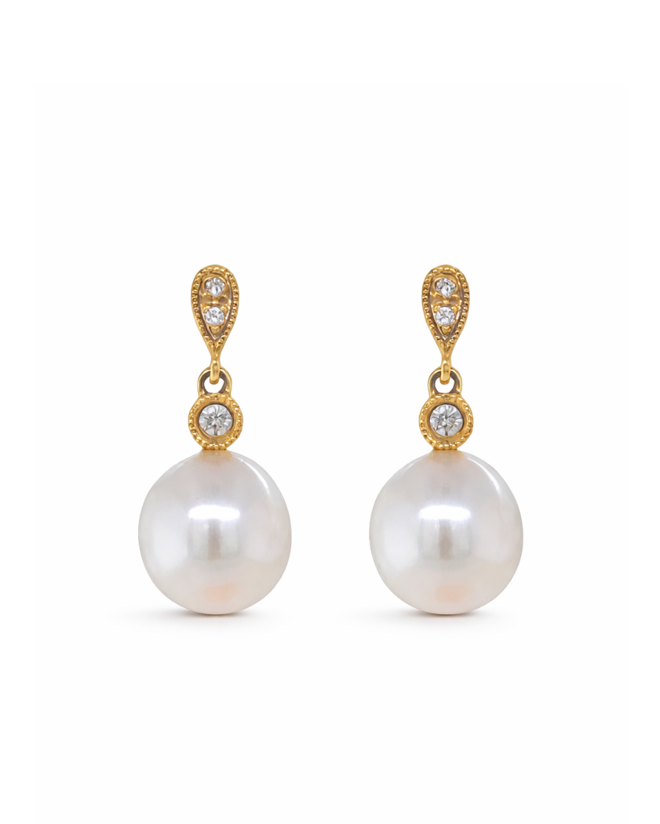 Yellow Gold Pearl & Diamond Earrings