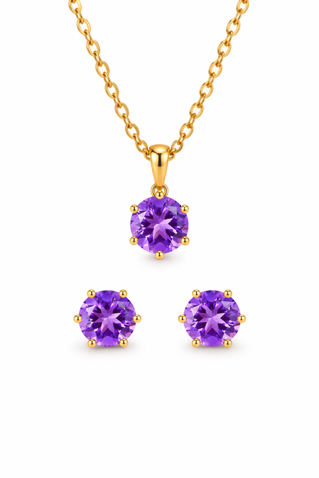 Yellow Gold & Amethyst Pendant & Earring Set