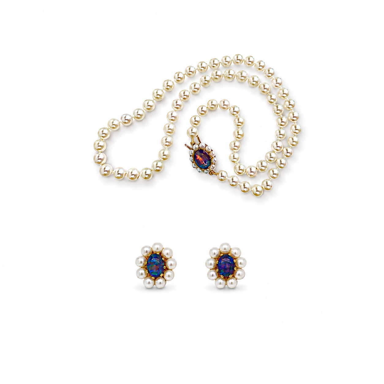 Pre Owned Pearl & Opal Necklet & Earring Set
