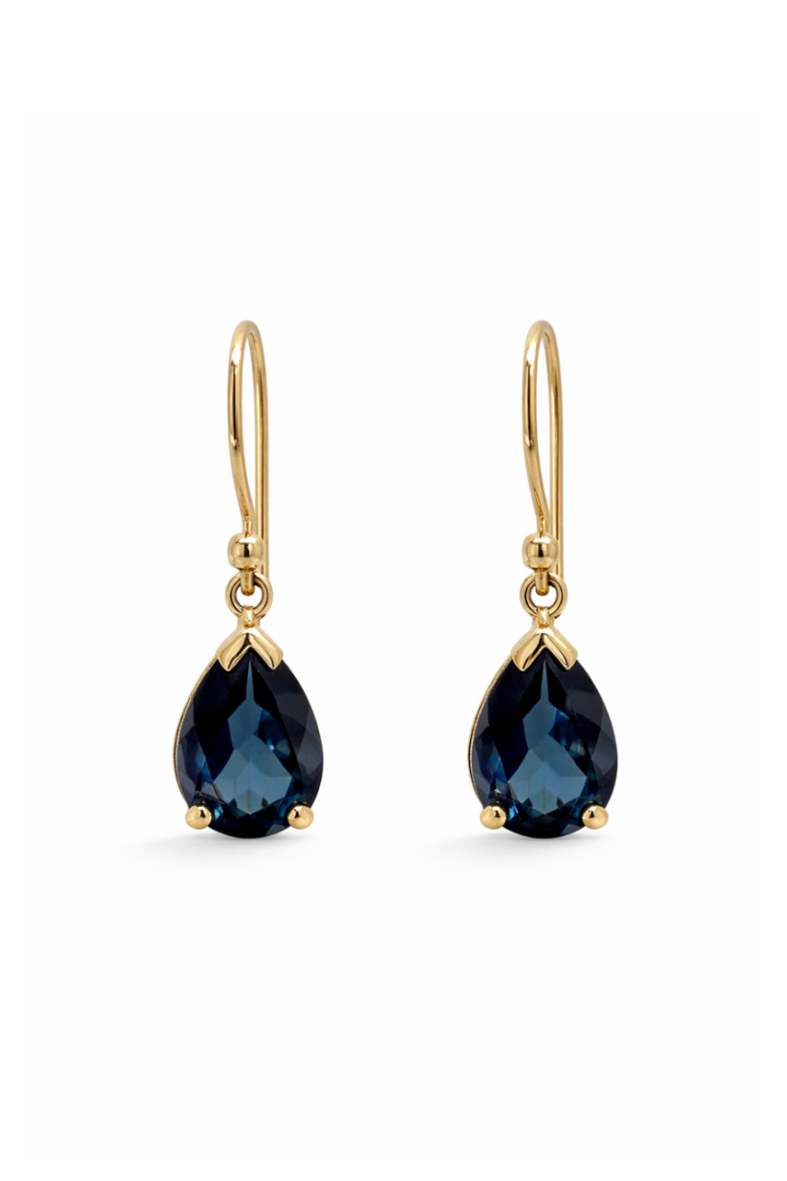 Yellow Gold London Blue Topaz Earrings