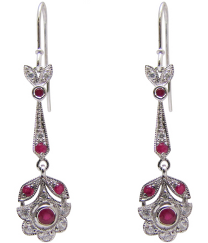 Stirling Silver Ruby & Cubic Zirconia Drop Earrings