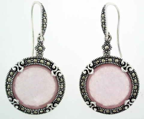 Stirling Silver Marcasite & Lavender Jade Drop Earrings
