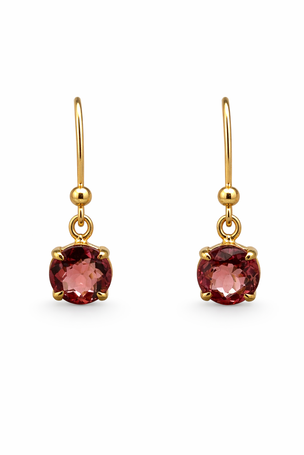Yellow Gold & Pink Tourmaline Earrings