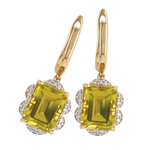 9ct Yellow Gold Lemon Quartz & Diamond Drop Earrings