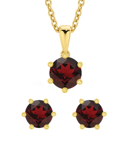 9ct Yellow Gold Garnet Pendant & Earring Set