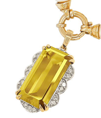 9ct Yellow Gold Lemon Quartz & Diamond Set Pendant