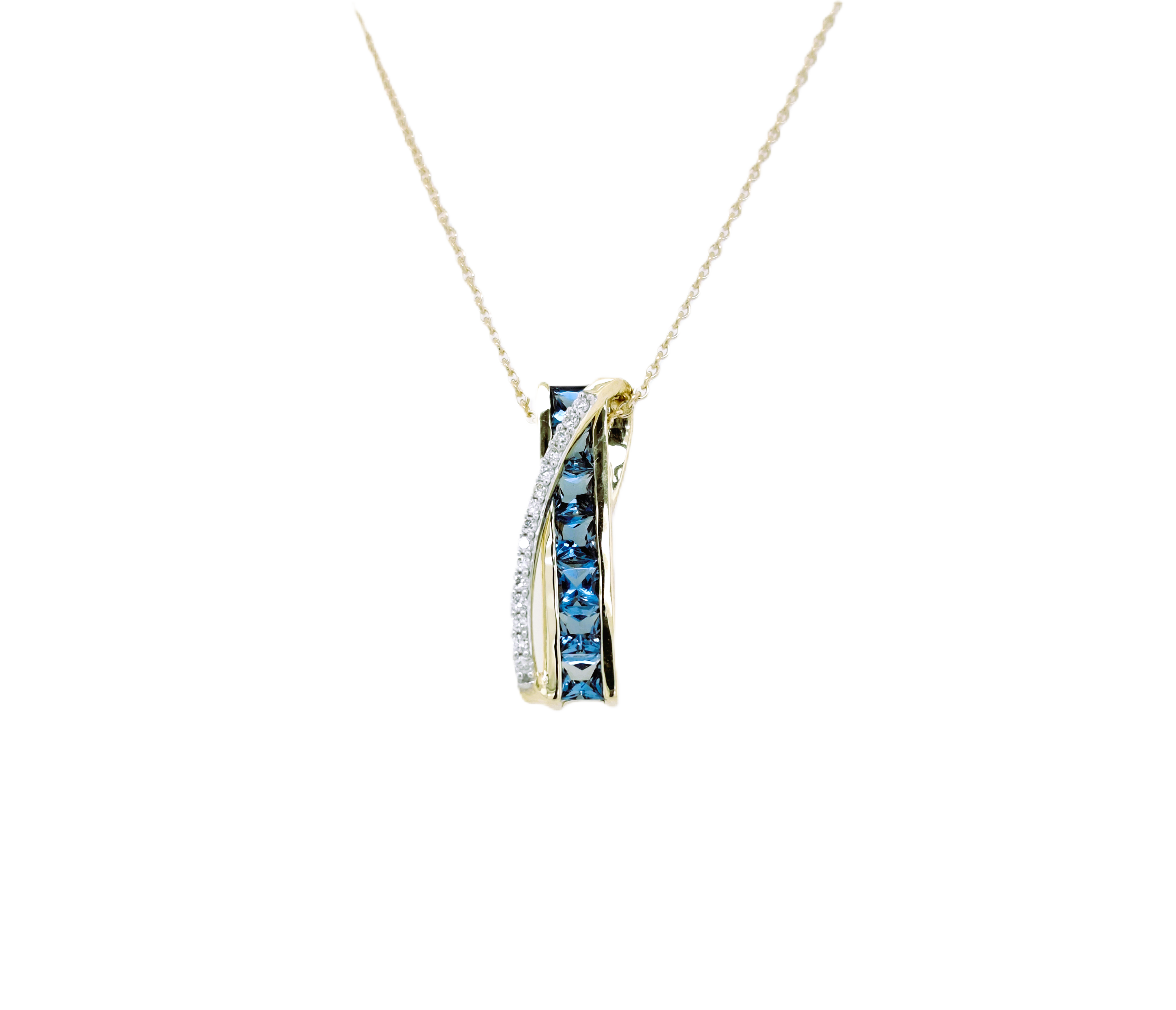 9ct Yellow Gold Diamond & London Blue Topaz Pendant with 45cm 9ct Yellow Gold Chain