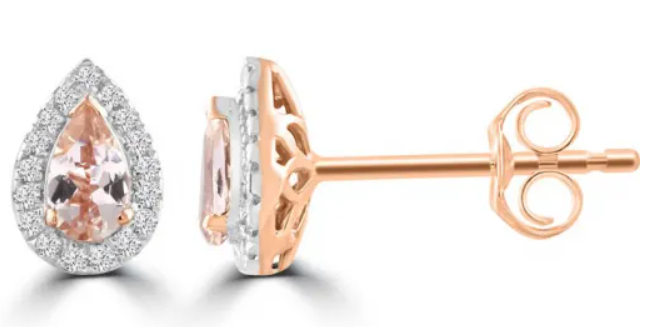 9ct Rose Gold Diamond & Morganite Stud Earrings
