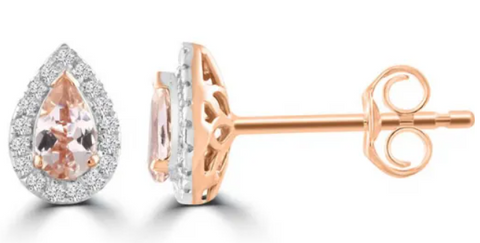 9ct Rose Gold Diamond & Morganite Stud Earrings