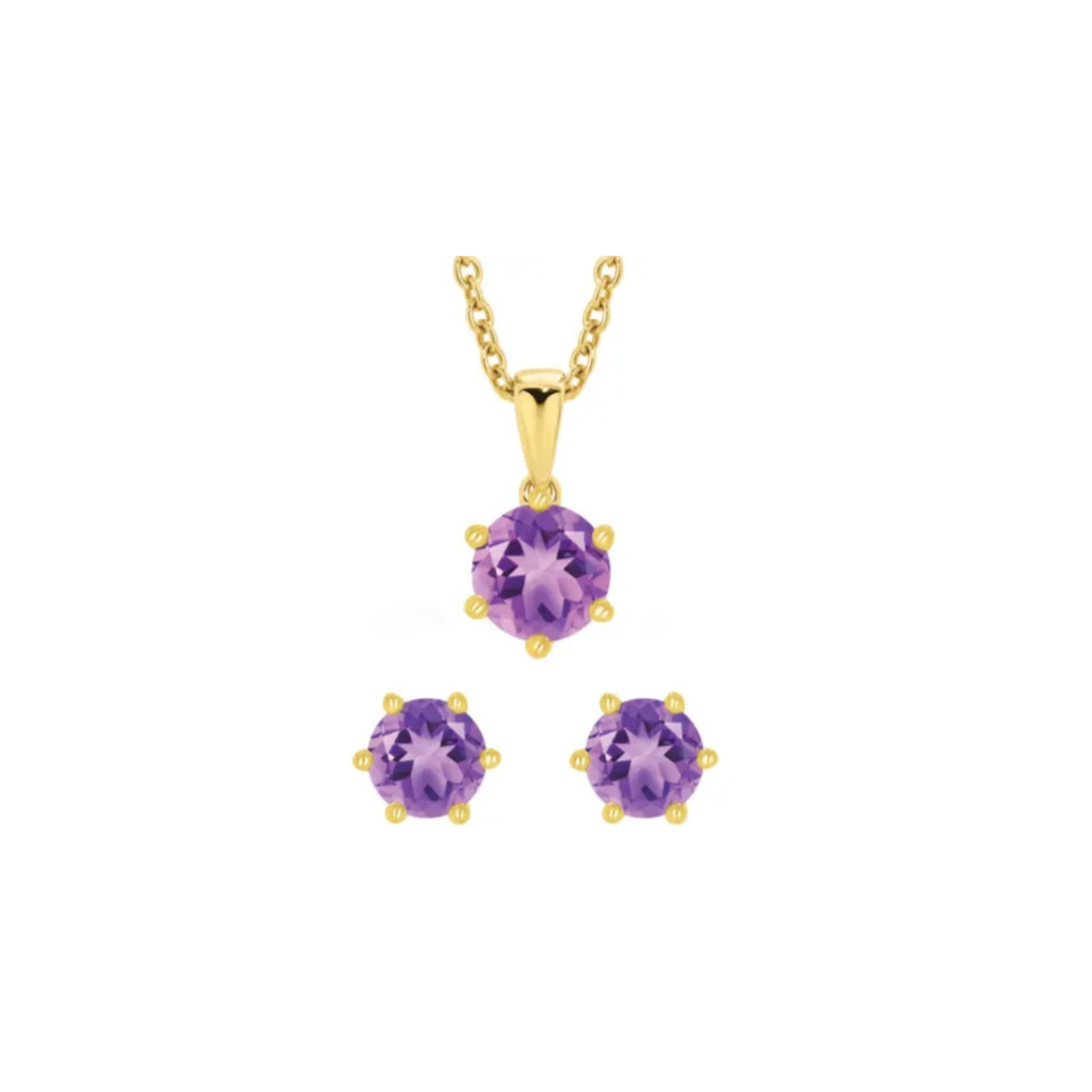 Yellow Gold & Amethyst Pendant & Earring Set
