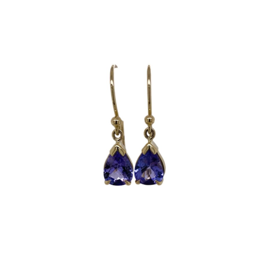 Yellow Gold & Pear Shape Tanzanite Earrings