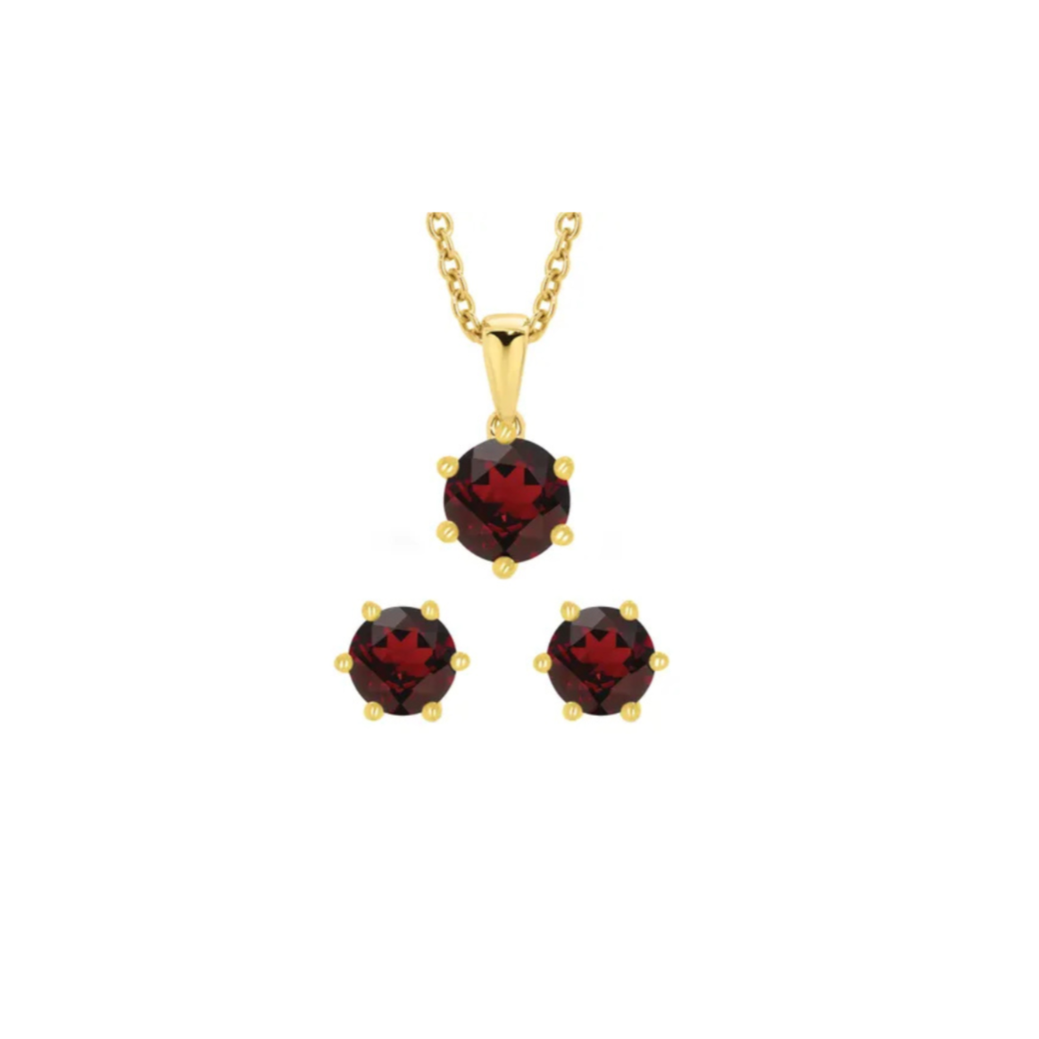 Yellow Gold Garnet Pendant & Earring Set