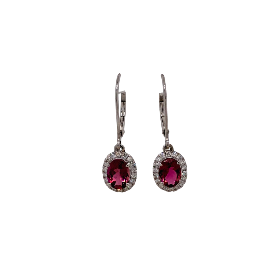 White Gold Diamond & Pink Tourmaline Drop Earrings